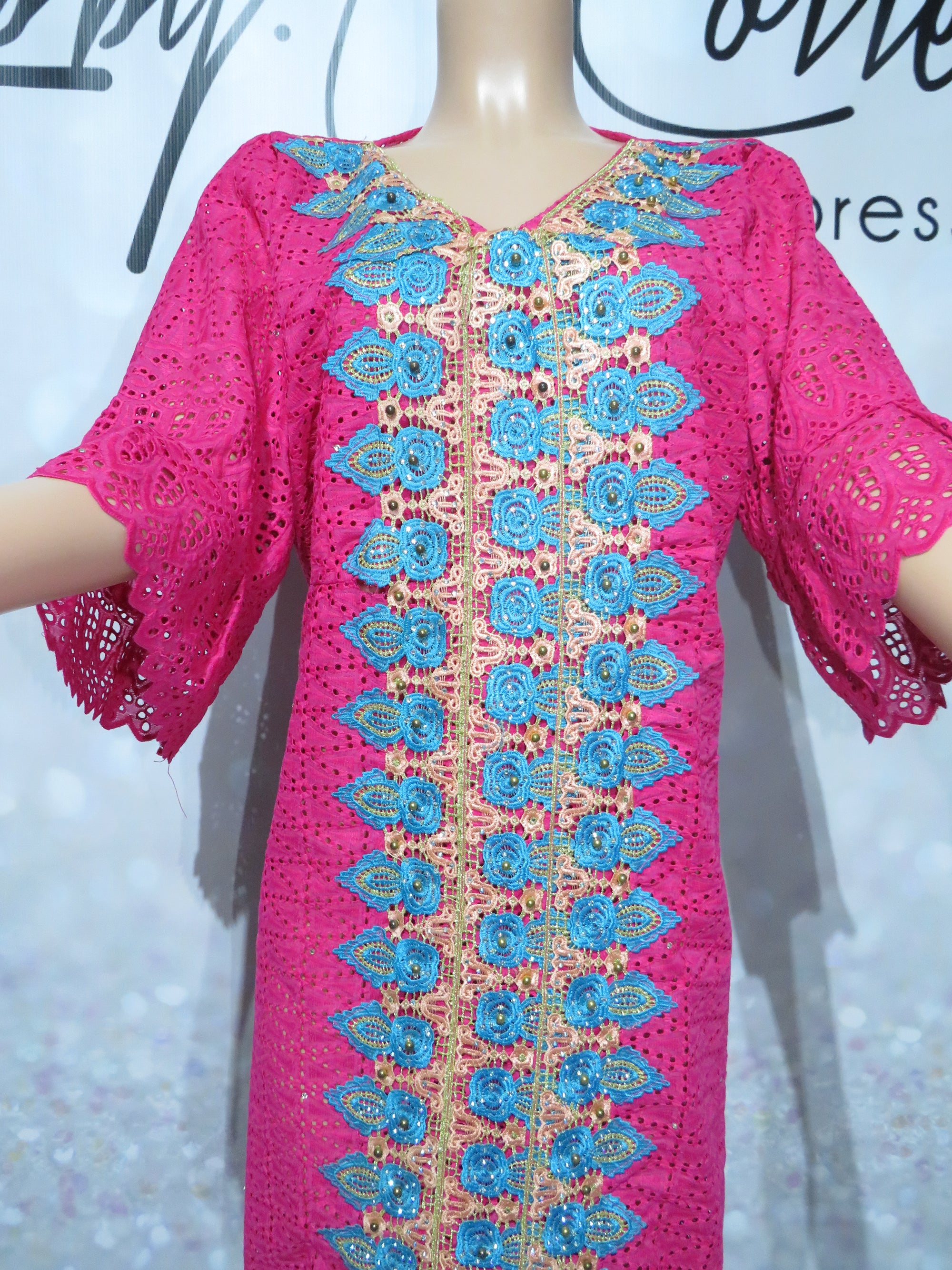 Dry Lace Kaftan/Boubou Gown (Fuchsia)