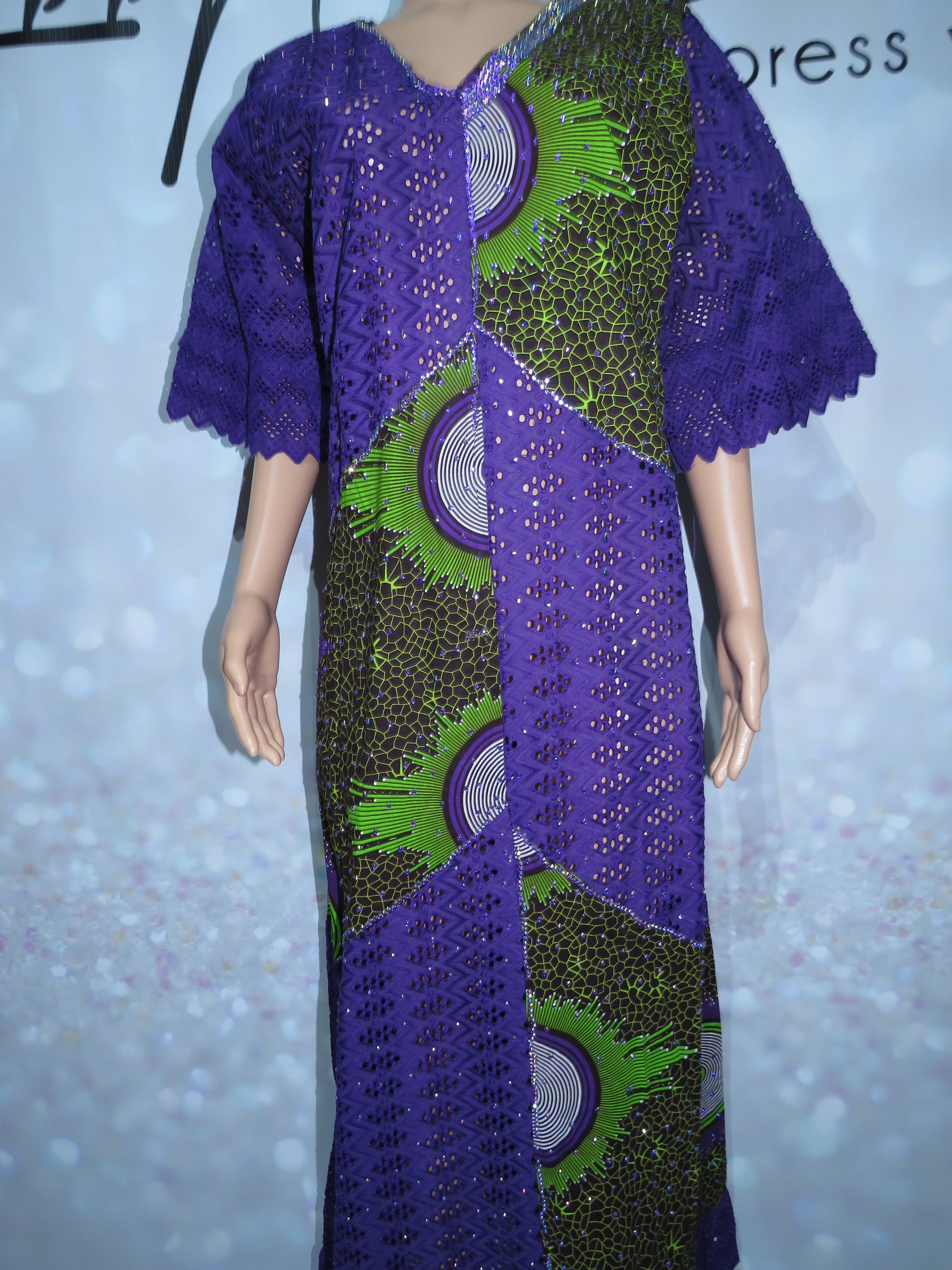 Fully Stoned Dry Lace Abaya/Boubou Gown( Purple)