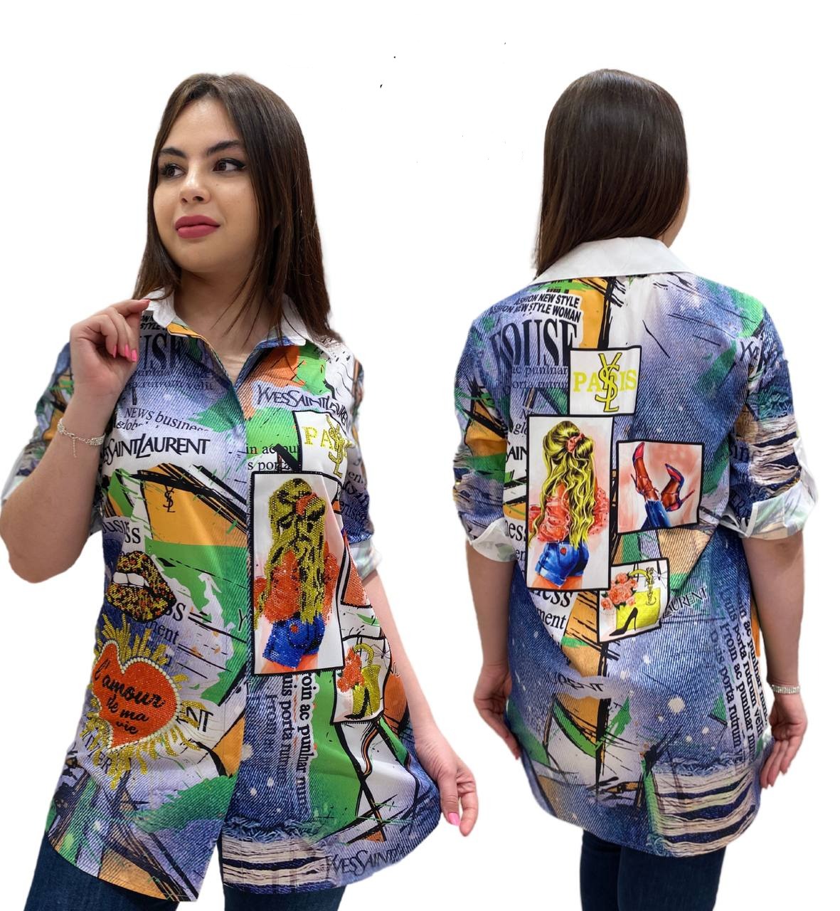 Print Button Down Multicolor Mini Dress Shirt