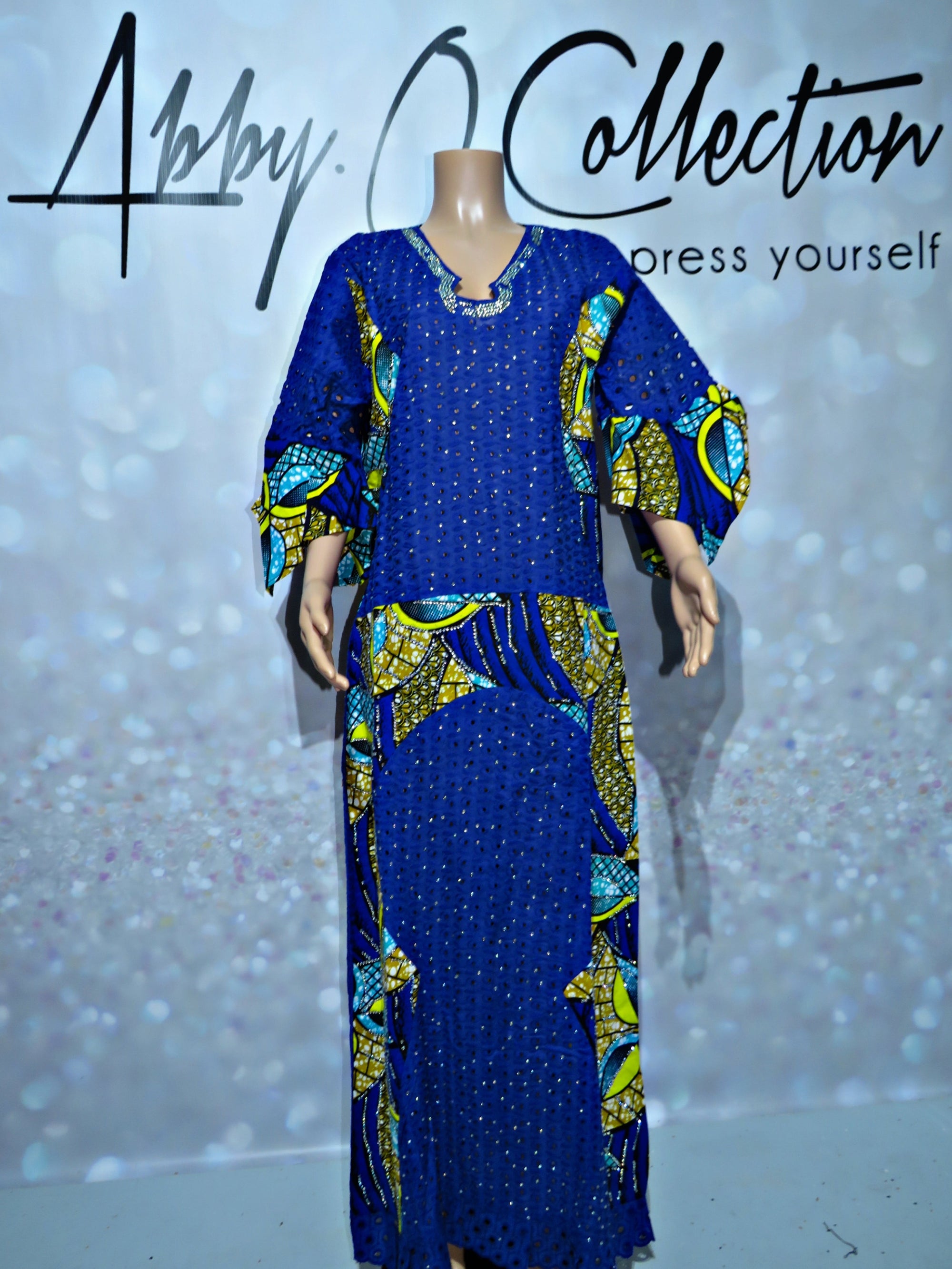 Fully Stoned Dry Lace Abaya/Boubou Gown (Blue)