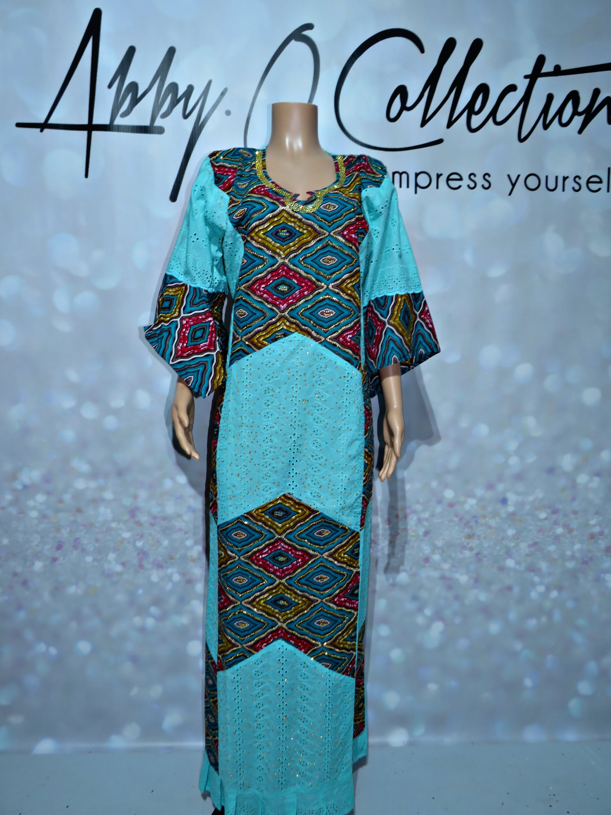 Fully Stoned Dry Lace Abaya/Boubou Gown( Teal)