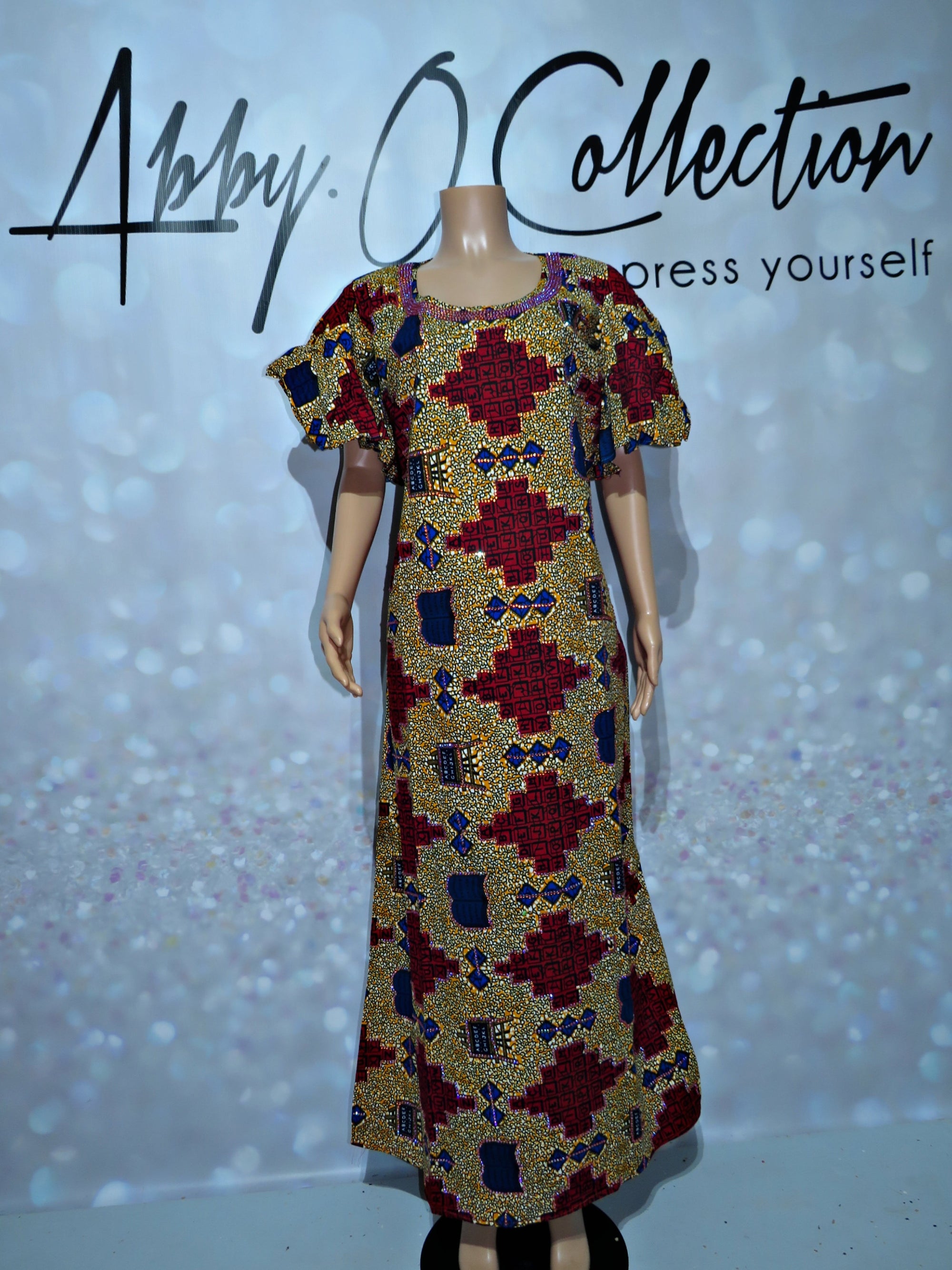 Fully Stoned Ankara Kaftan/Boubou Gown(Brown/Red)